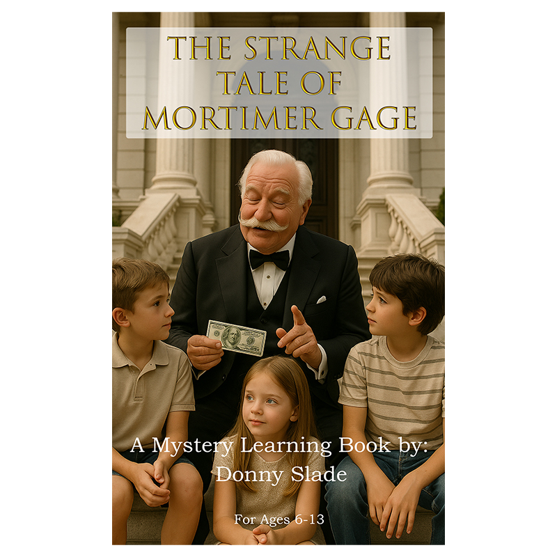 Cover of the book "The Strange Case of Mortimer Gage" a wealthy man teaching kids